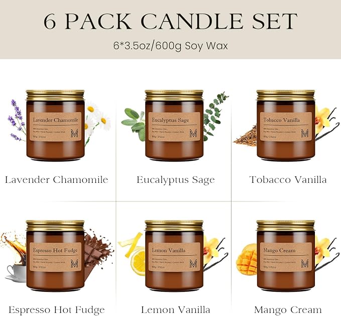 M&SENSE 6 Pack Christmas Candle Gift Set, Aromatherapy Candle Gift - Image 2