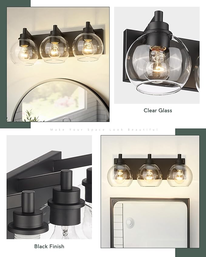 Bathroom Light Fixtures, 3-Light Matte Black Vanity Light, Modern Wall Sconces - Image 4