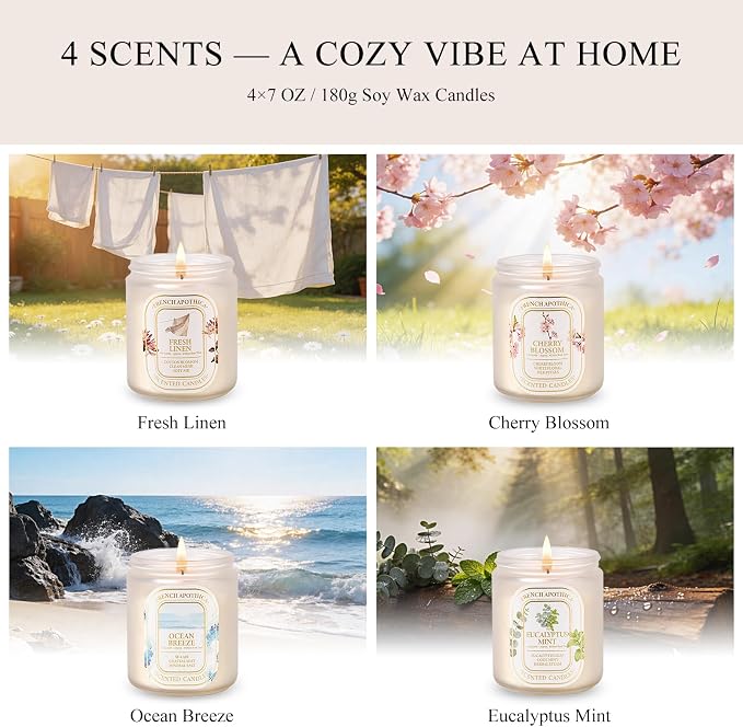 Scented Candle Gift Set, 4 Pack 7oz Natural Soy Wax Aromatherapy Candles - Image 2