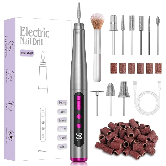 Cordless Nail Drill 35000RPM, Portable Electric Nail File by Hoxida