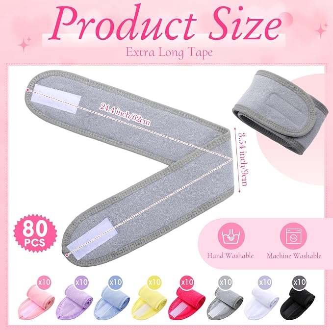 Tigeen 80 Pcs Spa Headband Facial Headbands Bulk Adjustable Hair Wraps - Image 2