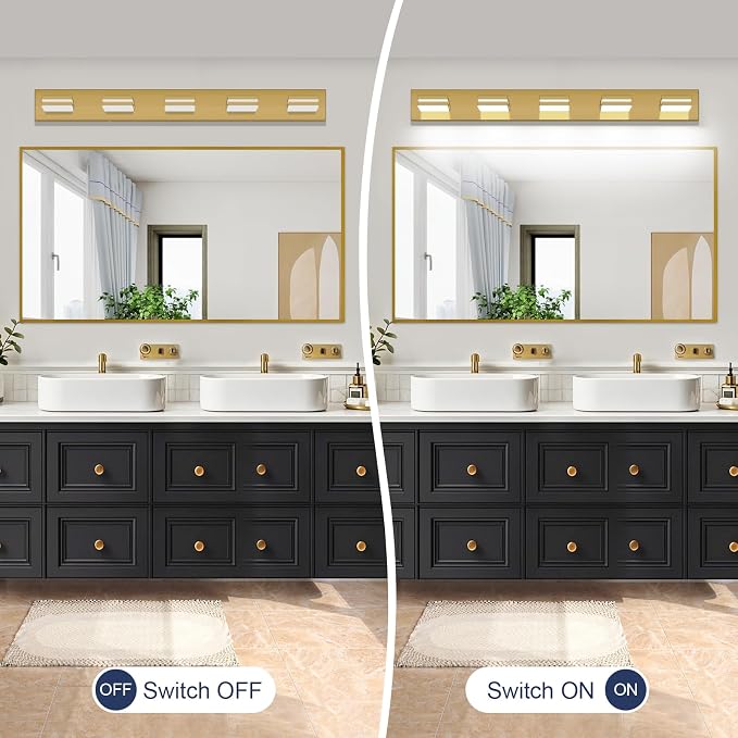 SineRise LED Modern Bathroom Vanity Light Fixtures, Brass Modern Acrylic - Image 7