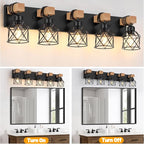 FadimiKoo 5-Light Wooden Black Bathroom Light Fixtures, Rustic Style Vanity - Image 4
