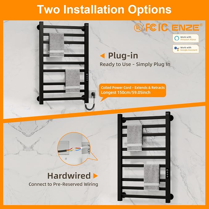 ENZE Smart Heated Towel Rack, 9-Bar Wall-Mounted Electric Towel Warmer 230W - Image 8