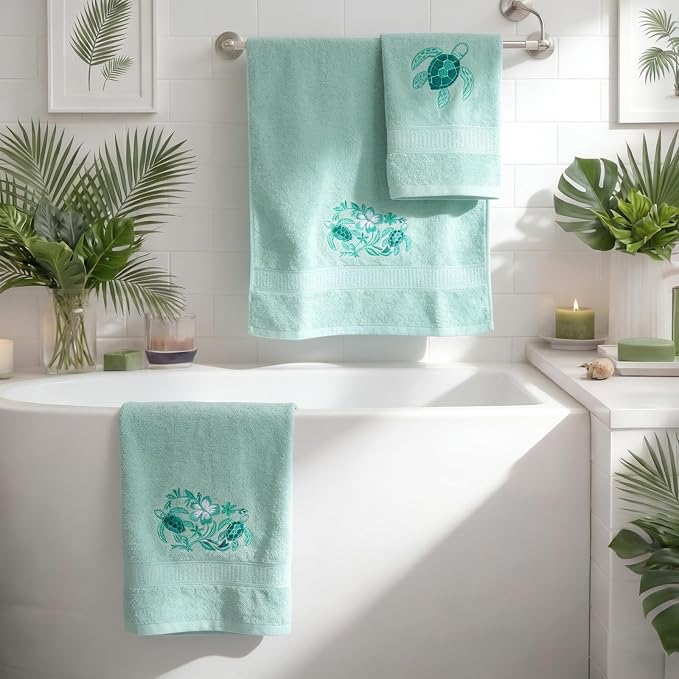 3 Pcs Rustic Sea Turtle Bathroom Towel Set Farmhouse Embroidered Sea Turtle - Image 6