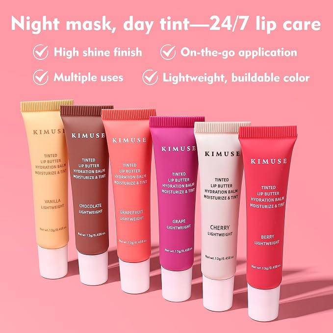 KIMUSE 6 Pcs Tinted Lip Butter Hydration Balm Set, 6 Flavored Shades Hydrating - Image 9