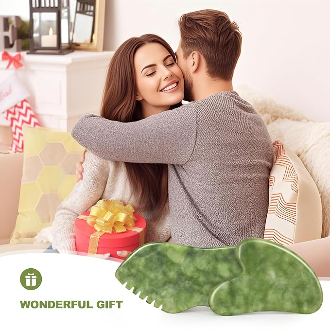 airogym 2PCS Jade Stone Gua Sha Set Face Massager Jade Facial Tools Body - Image 8