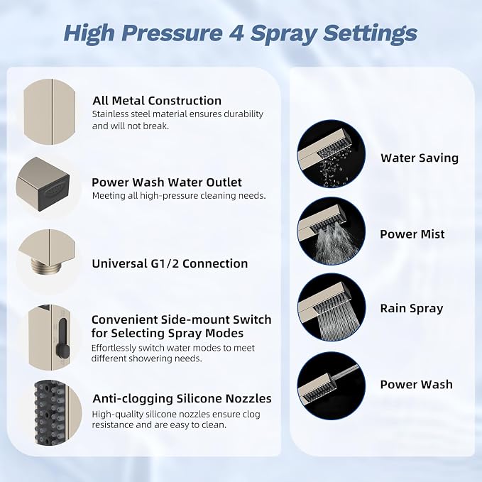 Hibbent 5-spray Filtered Rainfall Shower Head Combo, High Pressure 13'' - Image 6