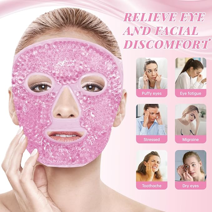 ZNÖCUETÖD Ice Face Facial Jade Roller and Ice Face Mask Cold Cooling Gel Mask - Image 3