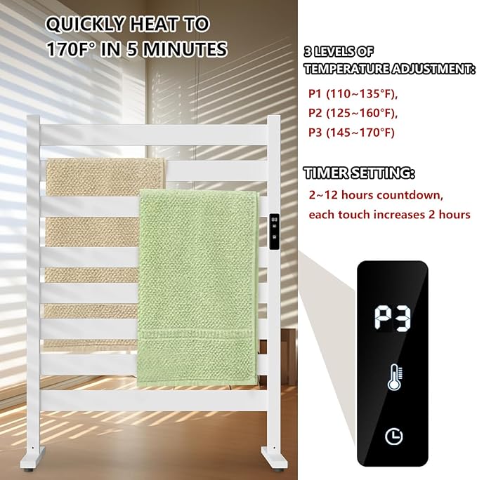 Verida Towel Warmer for Bathroom, Heated Towel Rack, Upgraded Extra-Wide - Image 5