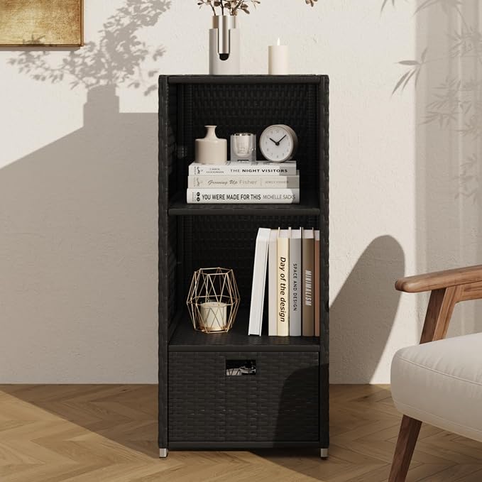 Rattan Outdoor Pool Towel Rack Cabinet, Wicker Pool Storage Bins Storage - Image 2