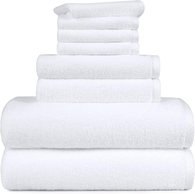 Amazon Basics 100% Cotton Soft Quick-Dry 8-Piece Towel Set, Bath Towels - Image 6