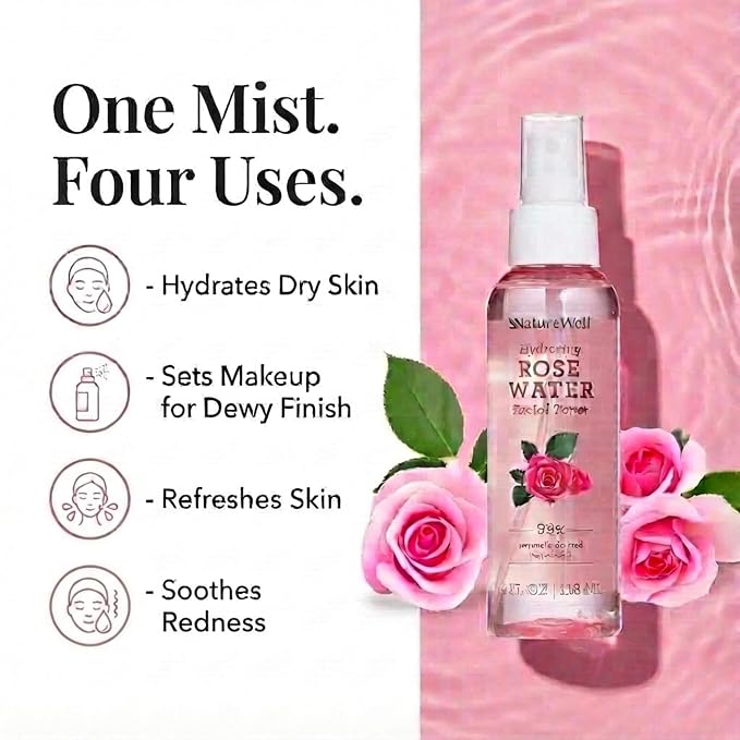 NATURE WELL Rose Water Hydrating Facial Toner Mist - Image 3