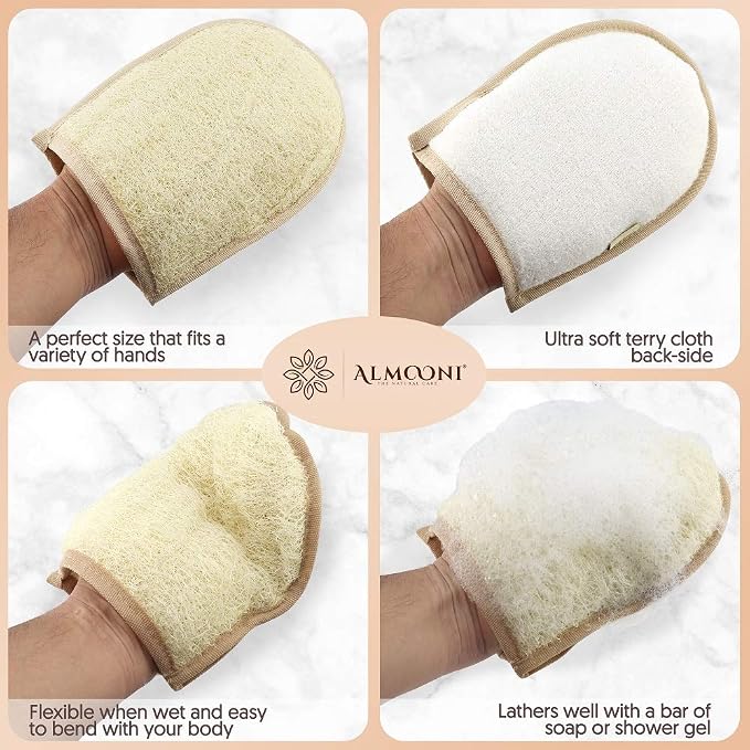 Almooni Egyptian Loofah Gloves for Women & Men, Real Natural Egyptian Loofah - Image 3