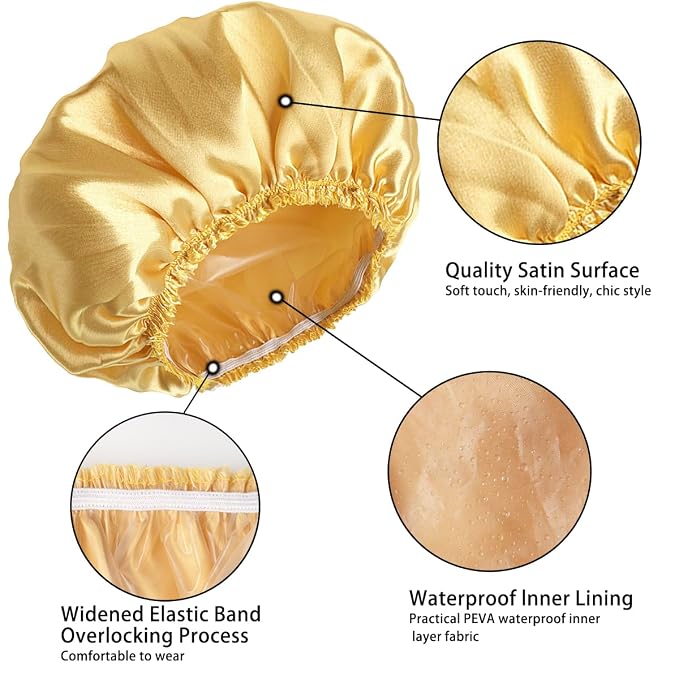 4 PCS Shower Cap for Women, Elastic and Reusable Bath Caps, Double Layers - Image 6