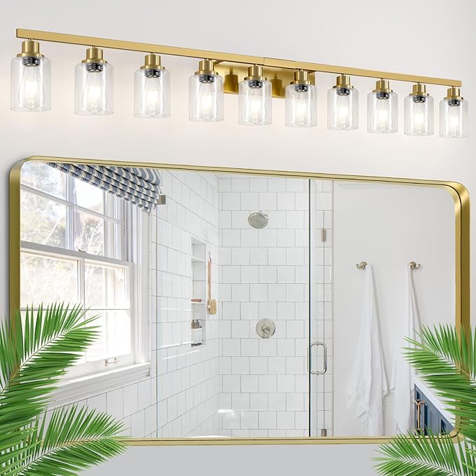 Gold Bathroom Vanity Light, 10-Light Brushed Gold Bathroom Light Fixtures by DIKAIDALights