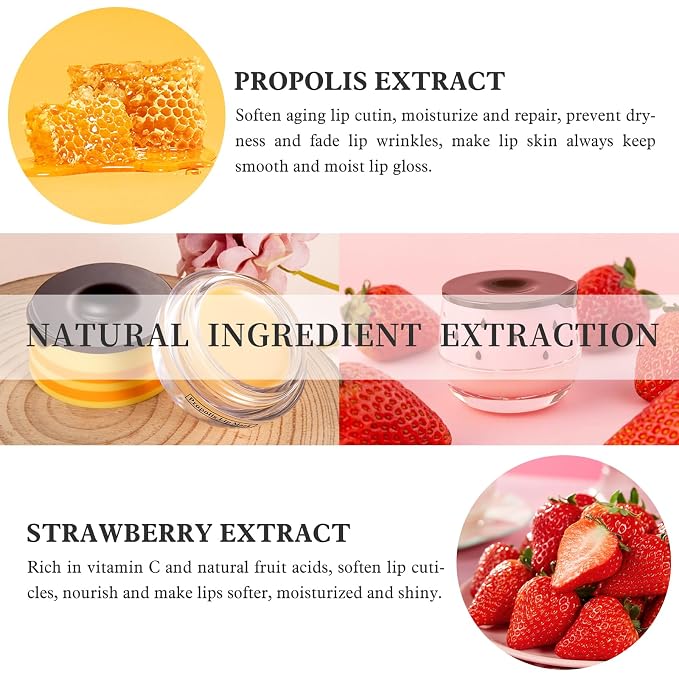 4 PCS Honey Lip Balm Pot, Honey & Strawberry & Watermelon & Apple Lime Lip Mask - Image 6