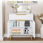 BarberPub Barber Station with Drawer & Cabinet, Beauty Salon White Storage - Image 4