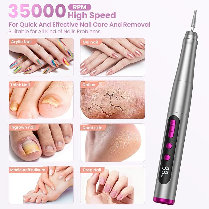 Cordless Nail Drill 35000RPM, Portable Electric Nail File - Image 7