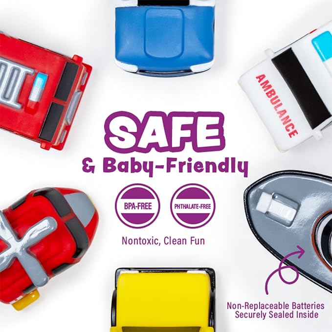 Tub Works® Emergency™ Cars Light Up Bath Toys, 6 Pack | Water-Activated Light - Image 6