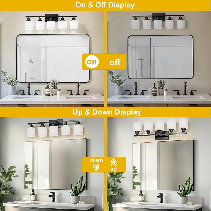 Sailstar 5-Light Bathroom Light Fixtures Over Mirror, Matte Black Vanity Lights - Image 3