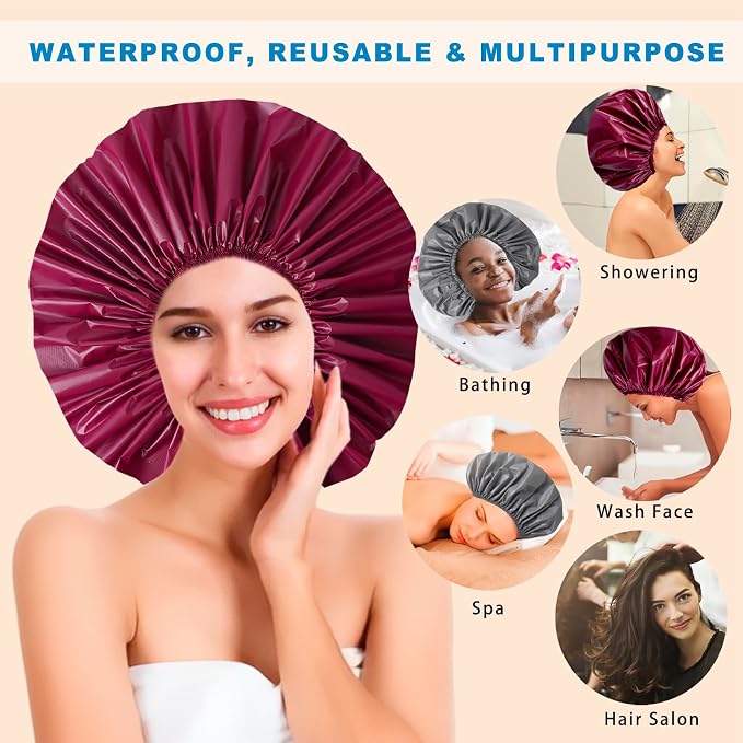 Jumbo Size Shower Cap 2 PCS Waterproof Shower Caps - Image 2