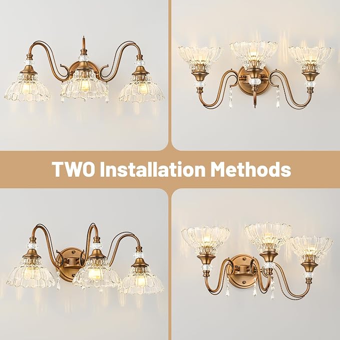 Vintage Bathroom Vanity Light, 3-Light Matte Antique Brass Finish Wall Sconce - Image 3
