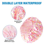 Shower Cap for Women Set of 4, Bath Caps, Double Layers Hair Caps + 3 Satin - Image 5