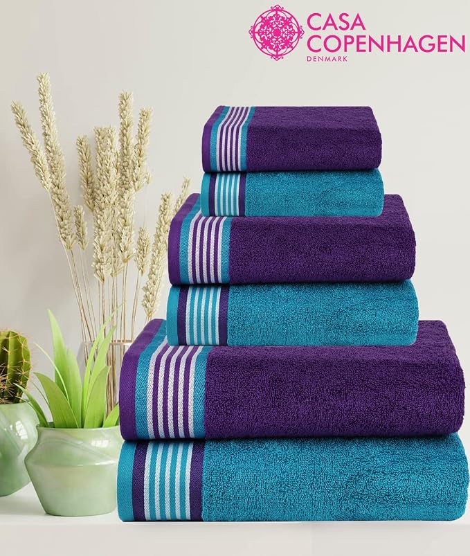 CASA COPENHAGEN He & She 6 Pieces Towel Set- Violet Indigo + Blue Green - Image 4