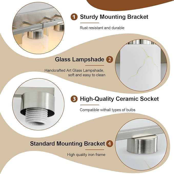 8-Light Bathroom Light Fixtures, Modern Vanity Lights, Brushed Nickel Metal - Image 4