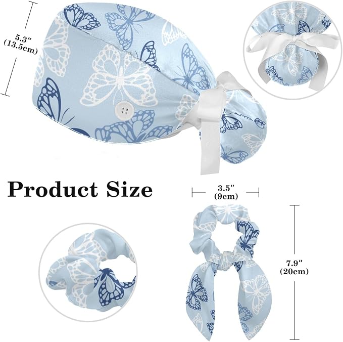 Women Working Cap with Buttons Bouffant Hat Autumn Leaves Nurse Scrub Caps Long - Image 2