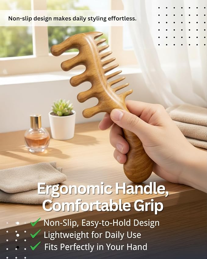 Wooden Scalp Massager Comb – Natural Wood Wide & Fine Tooth Hair Comb - Image 6