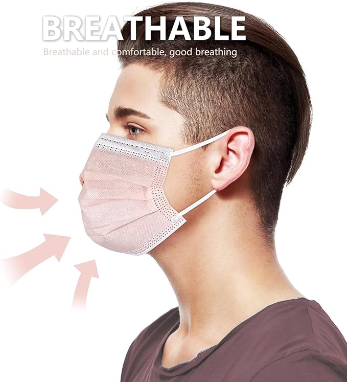 akgk Disposable Face Masks 100Pcs, 3 Layer Protective Face Mask Blush Pink Face - Image 5