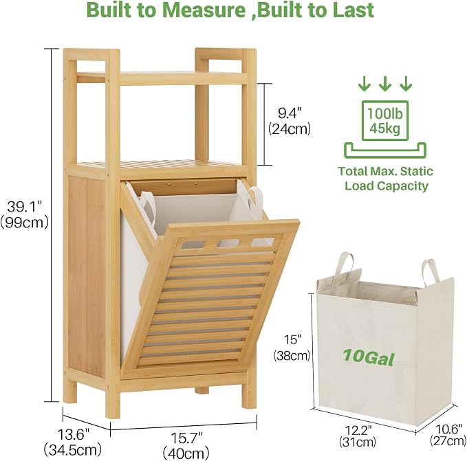 Homykic Tilt Out Laundry Hamper, 10 Gal Bamboo Laundry Storage Cabinet - Image 7