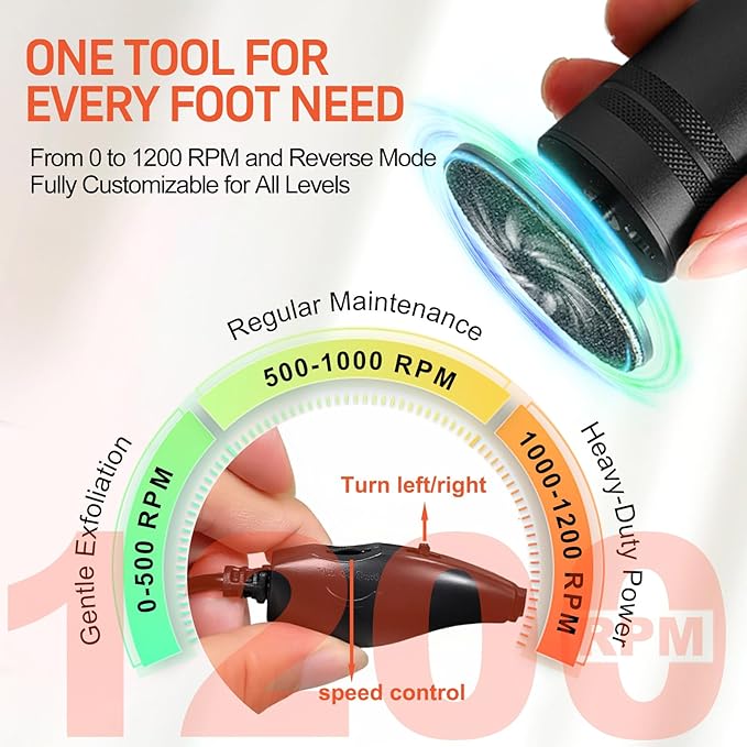 PowerPro Electric Foot Callus Remover, 36W Professional 1200rpm Heavy Duty - Image 4