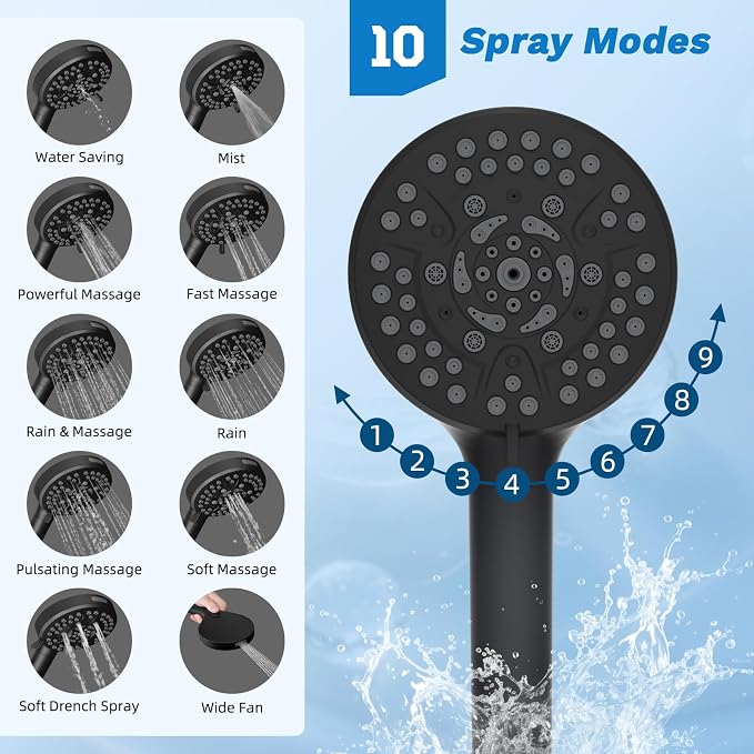 Hibbent Dual Filter All Metal 10"Rainfall Showerhead Combo, High Pressure - Image 2