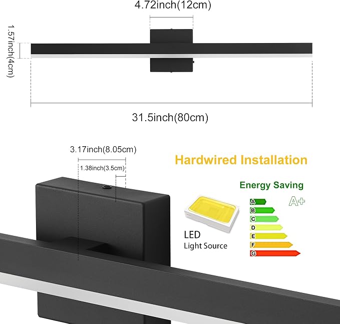 Black Bathroom Vanity Light 31.5 inch, 26W Dimmable 5CCT LED Modern Bathroom - Image 6