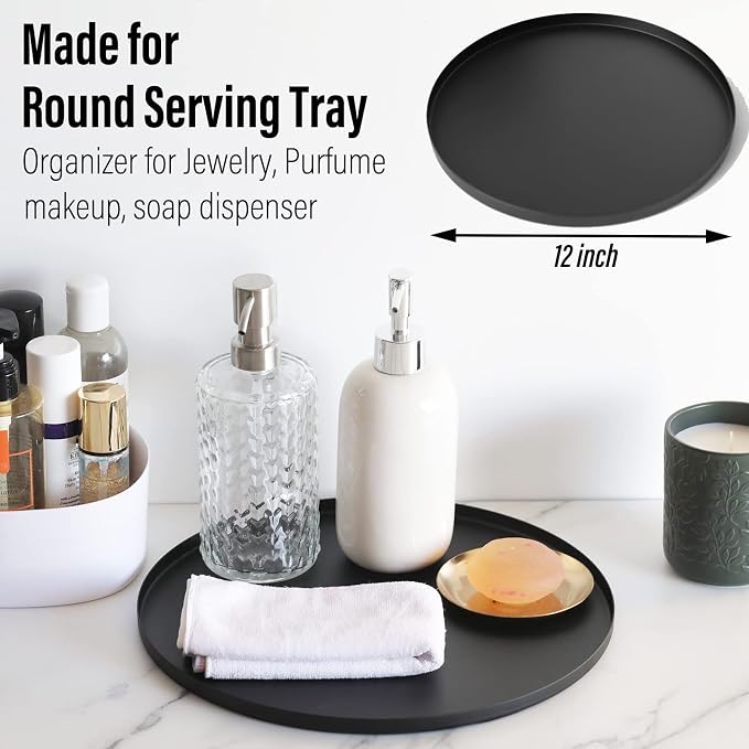 FREELOVE Black Tray, Round Serving Platter, Bar Circle Decorative Plate - Image 2