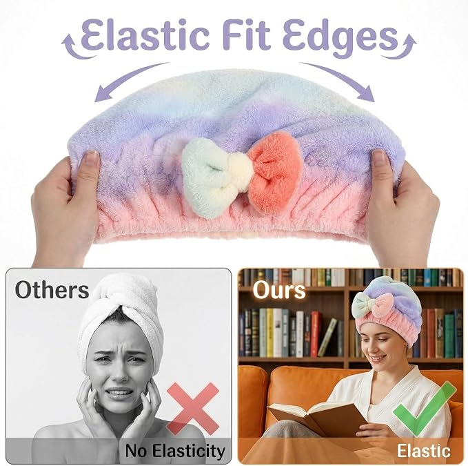 2 Pcs Ultra Absorbent Microfiber Hair Towel Wrap, Bow Tie Design Hair Drying - Image 5