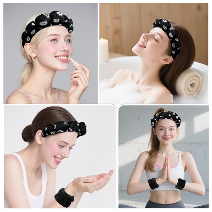Zkptops Spa Headband for Washing Face Wristband Set Sponge Makeup - Image 4