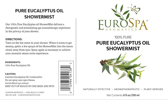 EuroSpa Aromatics Pure Eucalyptus Oil ShowerMist and Steam Room Spray, - Image 9