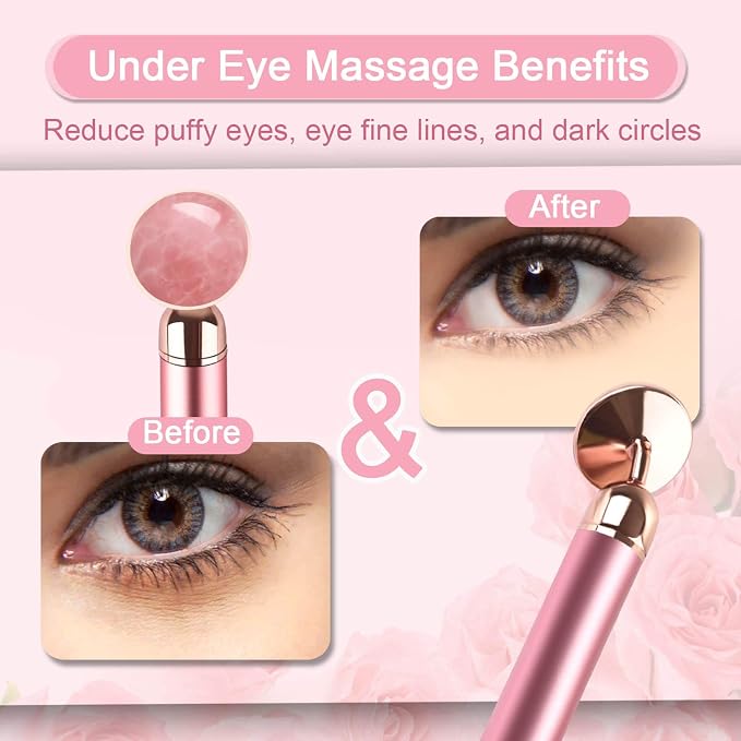 Upgrade 2 in 1 Vibrating Jade Facial Massager Roller, Electric Rose Quartz Eye - Image 4