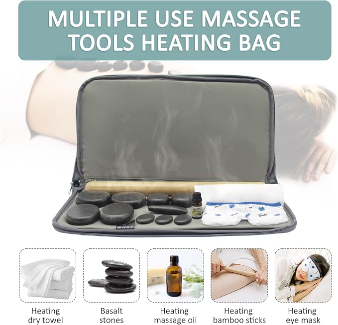 Massage Stones Set with Warmer Kit Hot Rocks Bamboo - Image 4