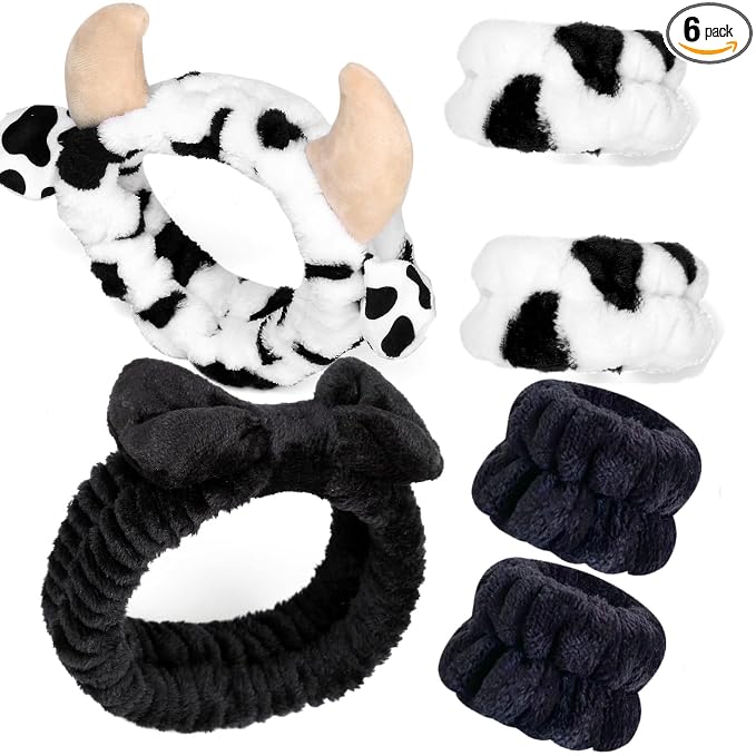 Women's Cow Print Spa Headband and Wristband Set by Nabegum