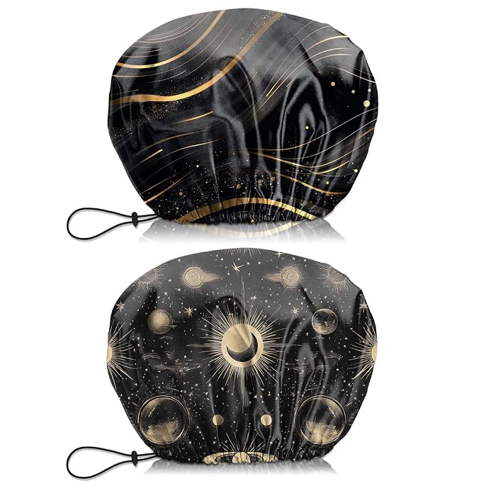 2 PCS Shower Cap Waterproof Double Layer Elastic Adjustable Reusable Hair Bath by BHAHB