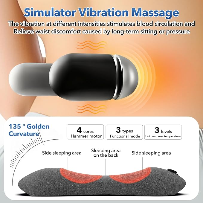 3-in-1 Rechargeable Heated Back Massager, Mothers Day Pillow Gifts - Image 3