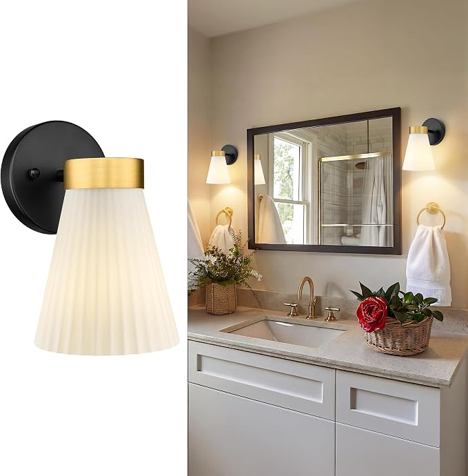 1-Light Bathroom Wall Sconce, HWH Black and Gold Wall Sconce - Image 8