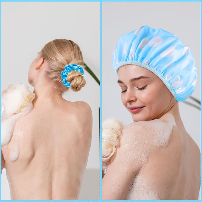 WSICSE 2 Packs Large Shower Cap, Waterproof Reusable Shower Cap Double Layers - Image 4