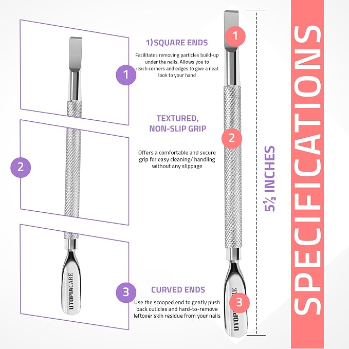 Utopia Care Cuticle Pusher Tool & Spoon Nail Cleaner, Professional Stainless - Image 2