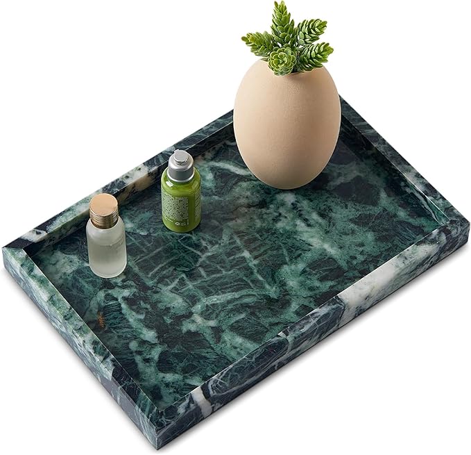 Real Natural Marble Tray for Bathroom, Kitchen and Desktop, Rectangle Genuine by Zilukar